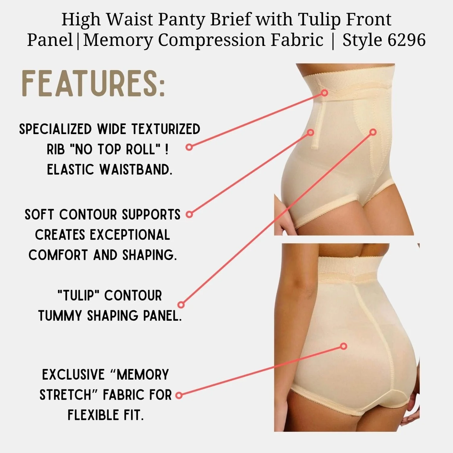Style 6296 | High Waist Panty Brief with Tulip Front Panel | Memory Compression Fabric | Medium Support - Image 10