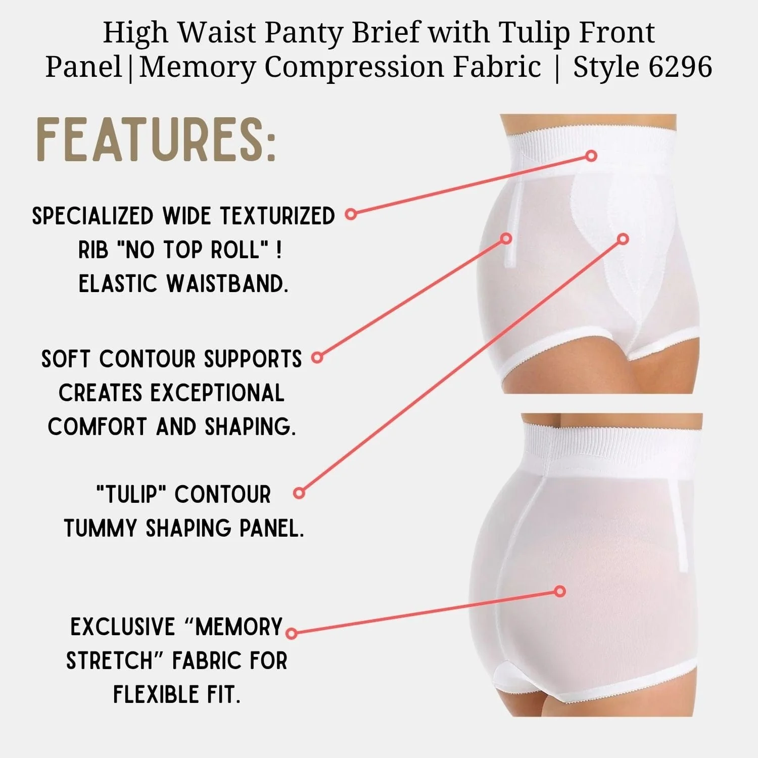 Style 6296 | High Waist Panty Brief with Tulip Front Panel | Memory Compression Fabric | Medium Support - Image 15
