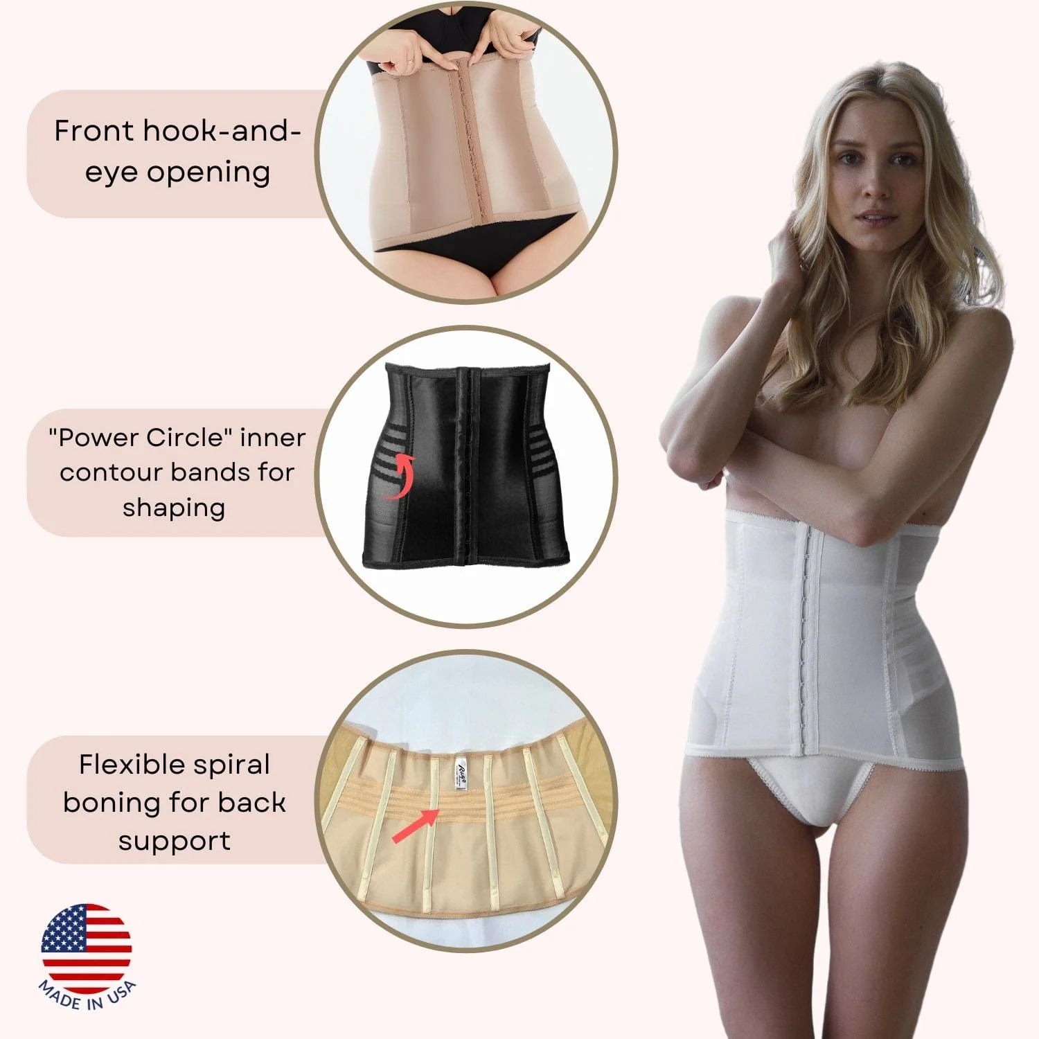 Style 821 | Shapette Powermesh Satin Panel Waist Cincher - Image 8